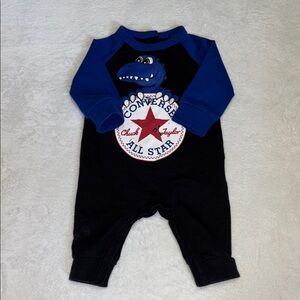 Converse Black and Blue Baby sleeper with Dinosaur 3 months